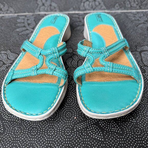 Born Womens Leather Sandals Size 10 Turquoise Open Toe Slide Wedge - Picture 6 of 8